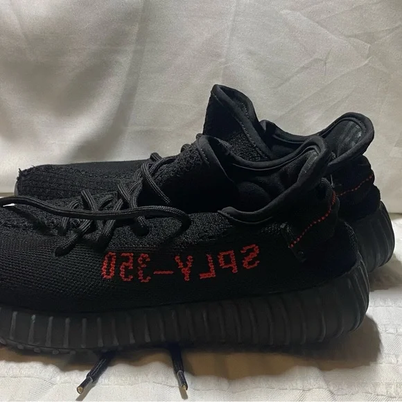 Black and Red Yeezy Boost 350 V2 Sneakers - Picture 3 of 5